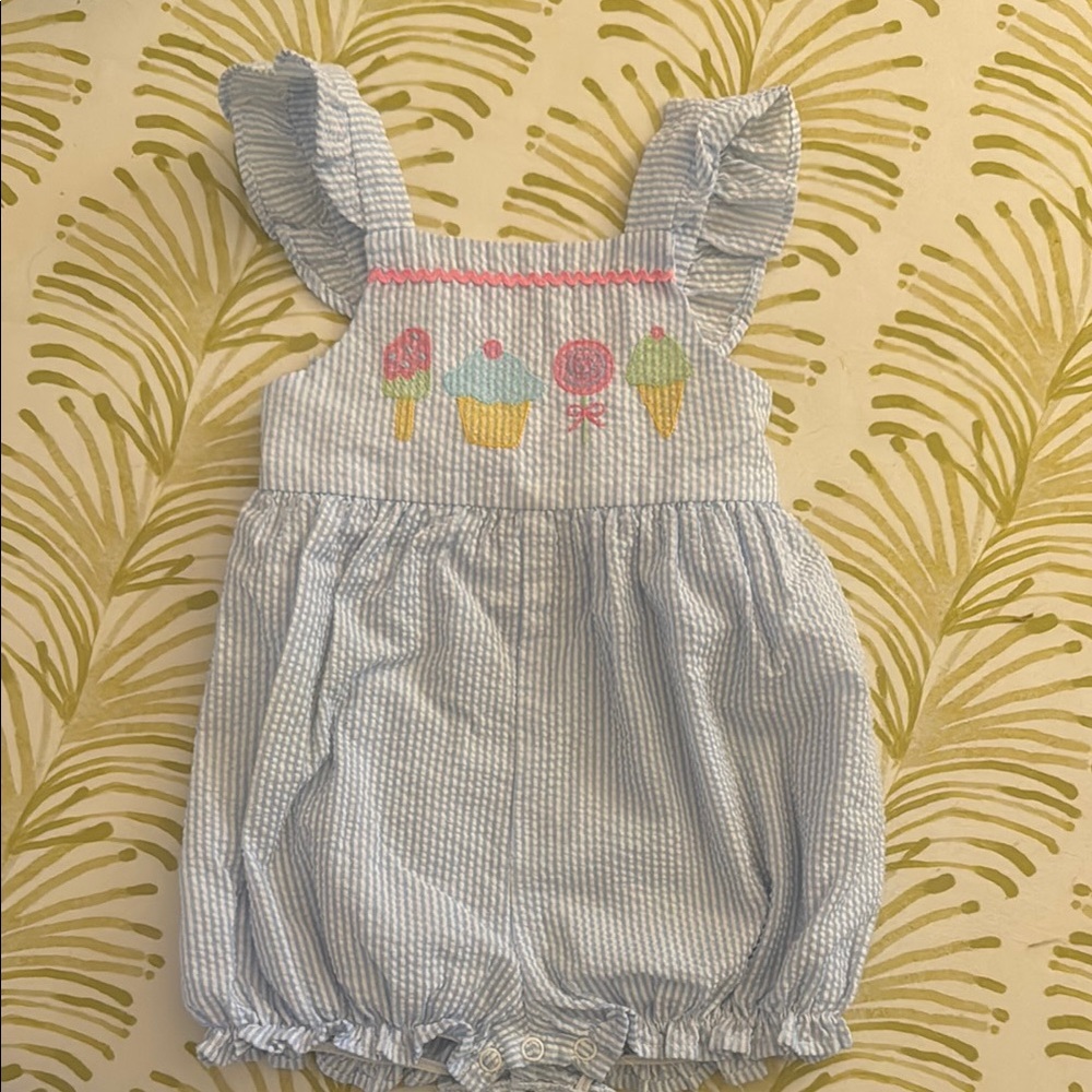 Blue Striped Kids One Piece with Ice Cream Design